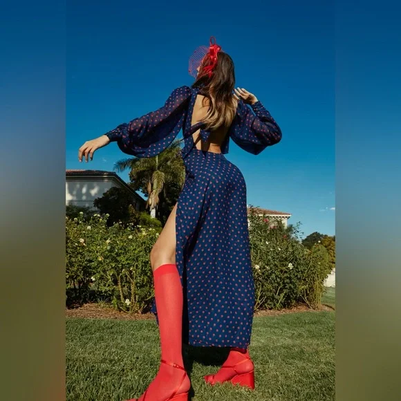 For Love & Lemons Holiday Mavis Polka Dot Maxi Dress NWT - Picture 3 of 7